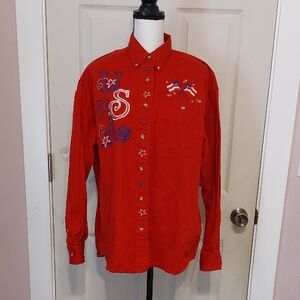 Vintage Americana Patriotic Red Embroidered Shirt Jacket Shacket Size XL